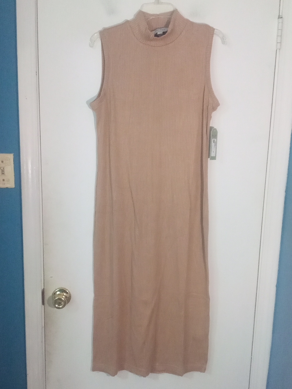 Nine Eight Sleeveless Mock Neck Ribbed Midi Dress NWT in Tan Camel